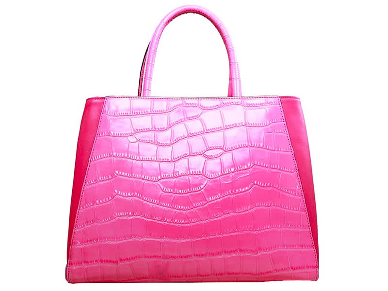 Fendi 2jours Calfskin Tote Bag Croc Hot Pink 2
