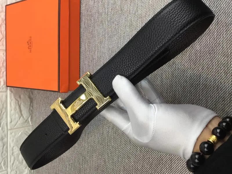Hermes Shiny Gold H Belt Buckle & Reversible Leather Strap Black 3