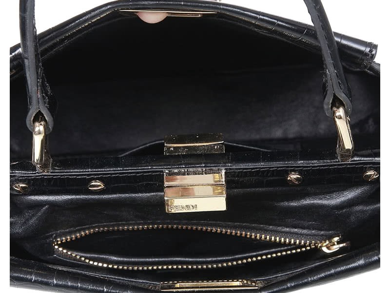 Fendi Iconic Mini Peekaboo Bag In Croco Leather Black 6