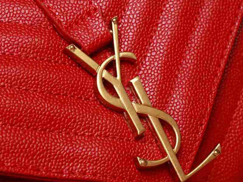 Ysl Medium Monogramme Satchel  Red Grain  Poudre Textured Matelasse Leather 6