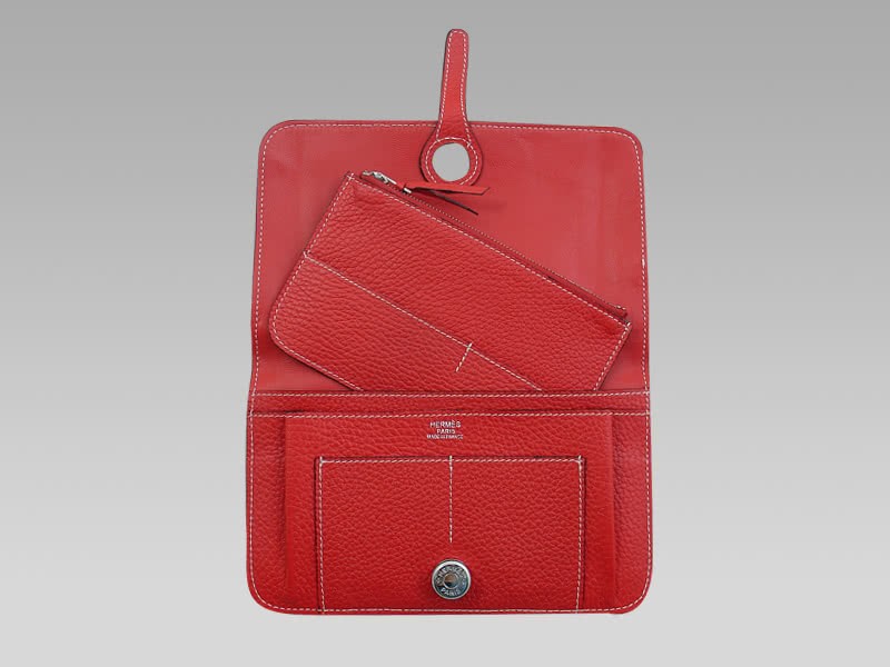 Hermes Dogon Togo Leather Wallet Purse Red 7