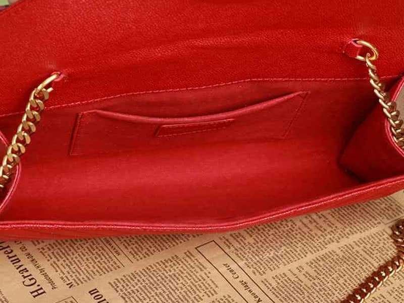 Ysl Medium Monogramme Satchel  Red Grain  Poudre Textured Matelasse Leather 11