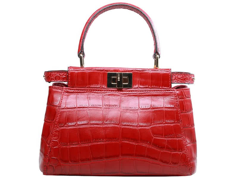 Fendi Iconic Mini Peekaboo Bag In Croco Leather Red 3