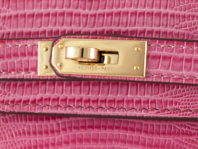 Hermes Kelly Pochette Longue Lizard Leather Pink 7