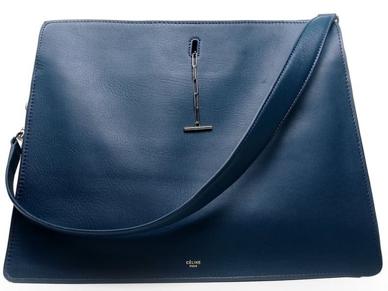 Celine Calf Leather Shoulder Bag Dark Blue 1