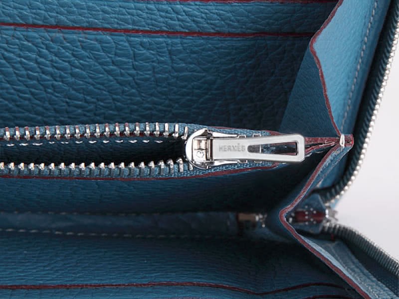 Hermes Zipper Wallet Original Leather Clear Blue 4