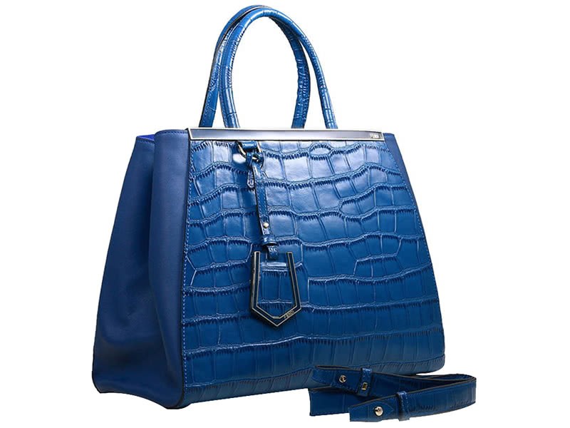 Fendi 2jours Calfskin Tote Bag Croc Blue 2