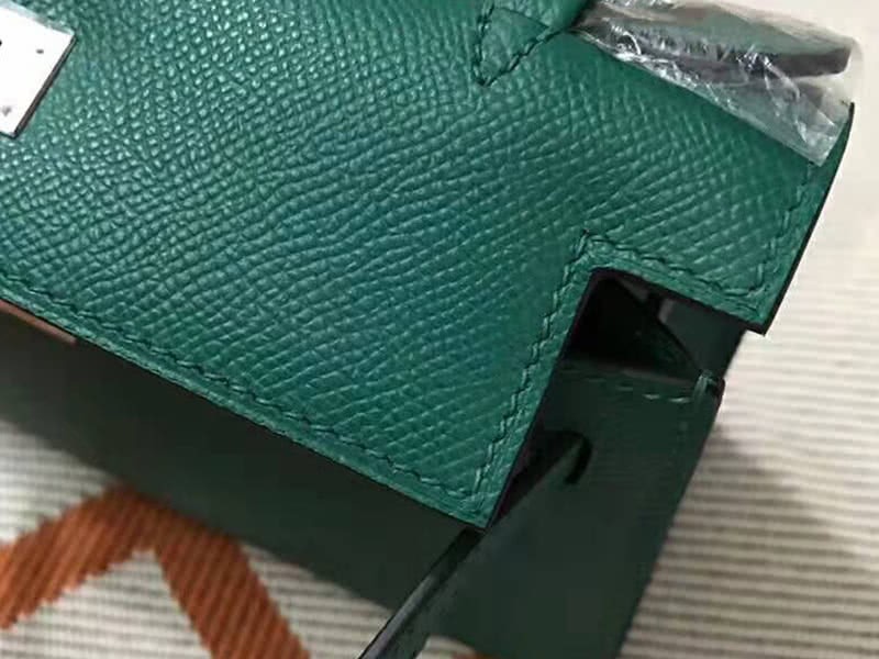 Hermes Epsom Mini Kelly Pochette Silver Hardware Dark Green 5
