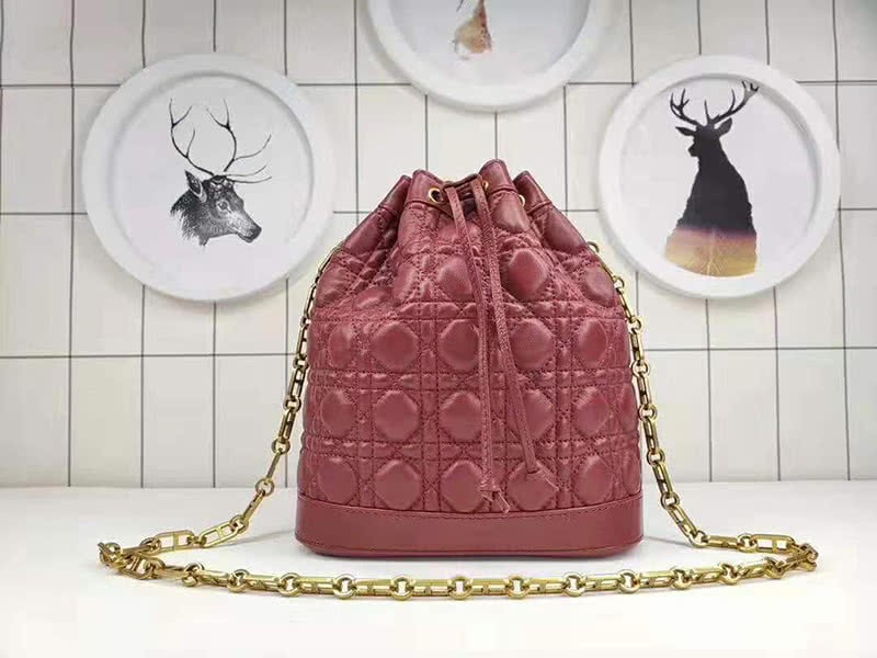 Dior Miss Dior Lambskin Bucket Bag Burgundy 4