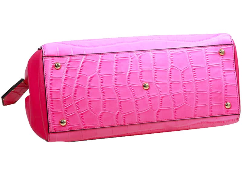 Fendi 2jours Calfskin Tote Bag Croc Hot Pink 4