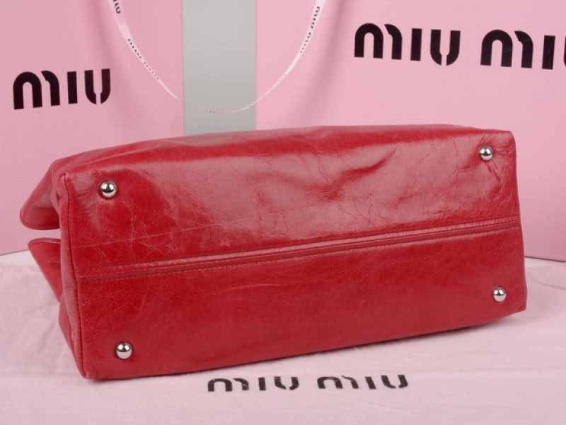 Miu Miu Glazed Leather Tote Red 4