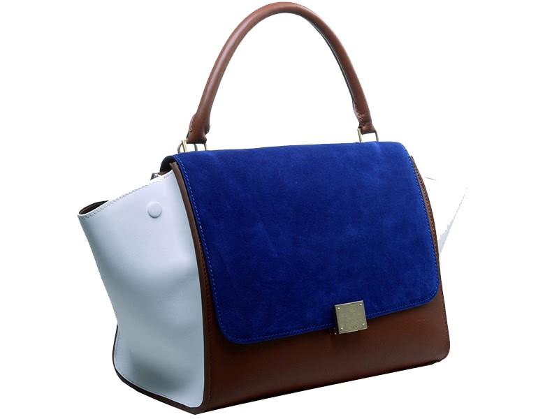 Celine Trapeze Shoulder Bag Multicolor Calfskin Blue Brown White 2