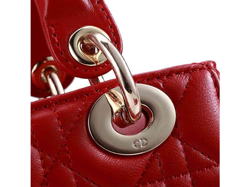 Dior Lady Dior Nano Leather Bag Gold Hardware Red 4
