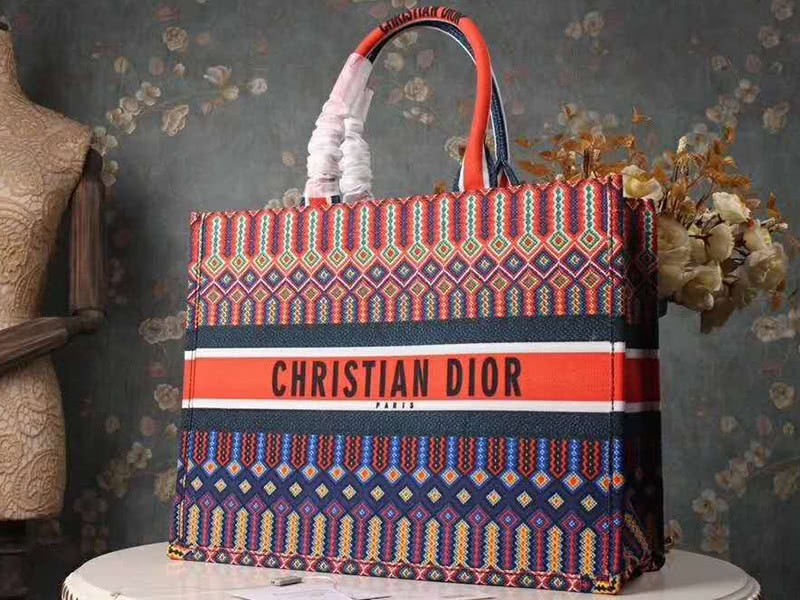 Dior Book Tote Bag In Embroidered Canvas Multicolour Orange 1