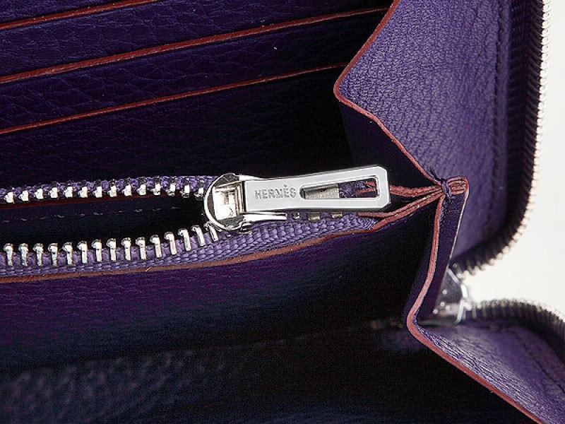 Hermes Zipper Wallet Original Leather Purple 4