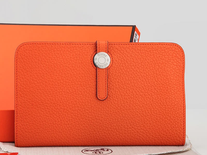 Hermes Dogon Togo Original Leather Combined Wallet Orange 1