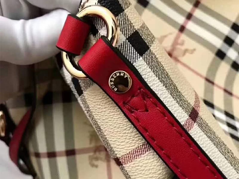 Burberry Haymarket Check Tote Bag Red 4