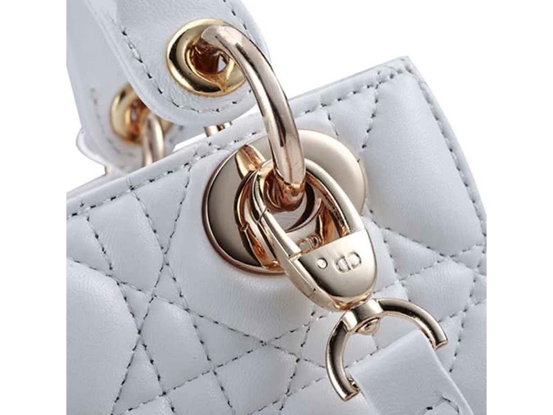 Dior Lady Dior Nano Leather Bag Gold Hardware White 5