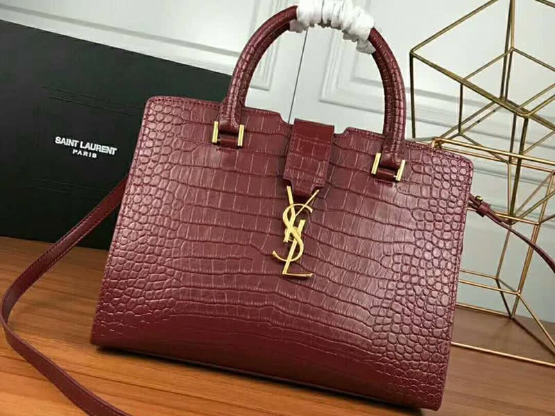 Saint Laurent Cabas Ysl Small In Smooth Leather Burgundy 1