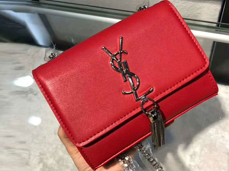 Saint Laurent Kate Chain Wallet Calfskin Leather Red 3