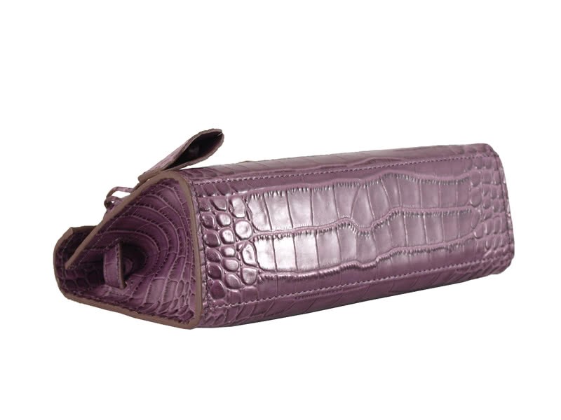 Hermes Matte Kelly Pochette Crocodile Purple 5