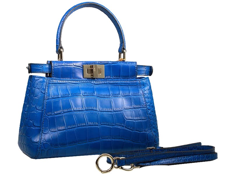Fendi Iconic Mini Peekaboo Bag In Croco Leather Light Blue 2