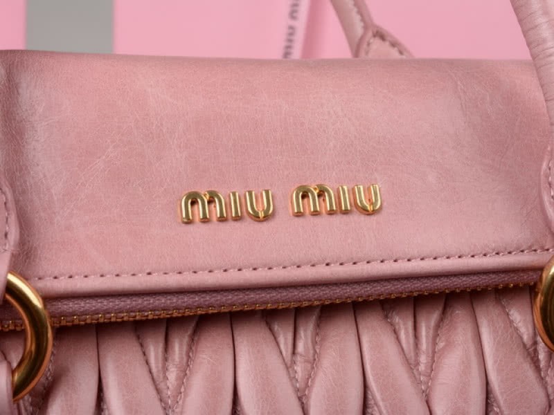 Miu Miu Glazed Matelasse Leather Zip Satchel Pink 5