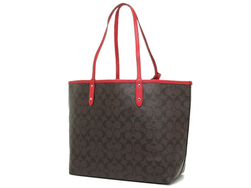 Coach Reversible Signature City Tote Brown Red 3