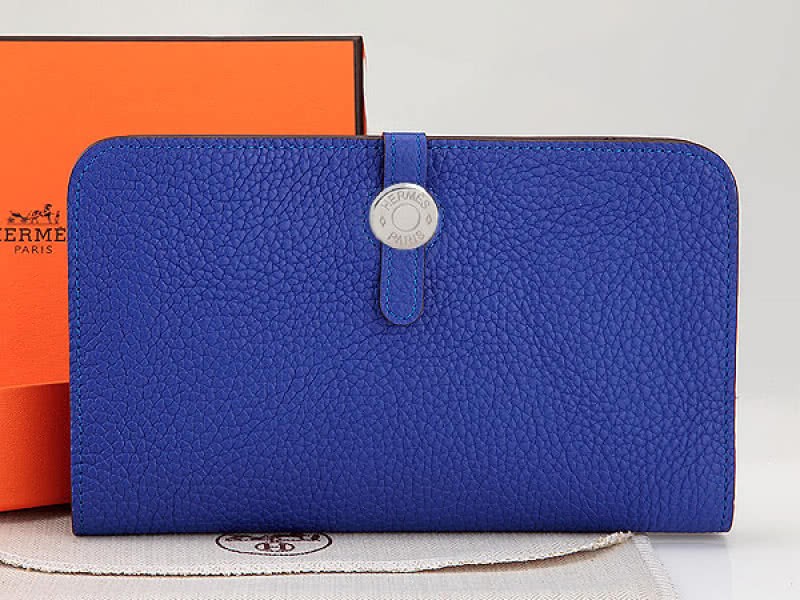 Hermes Dogon Togo Original Leather Combined Wallet Electric Blue 1