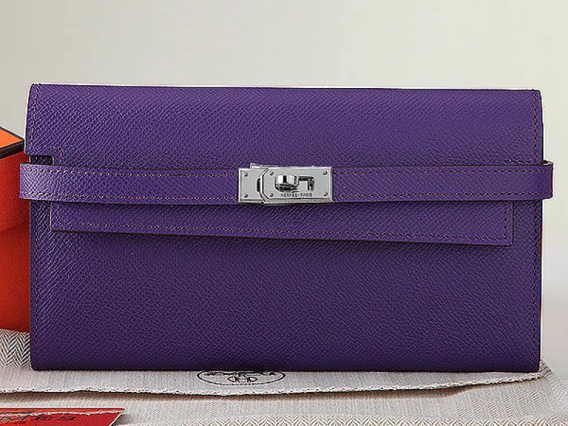 Hermes Epsom Original Calfskin Kelly Long Wallet Purple 1