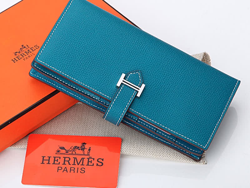 Hermes Epsom Original Calfskin Bearn Japonaise Bi-Fold Wallet Medium Blue 1