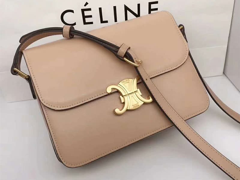 Celine Medium Triomphe Bag In Shiny Calfskin Beige 2