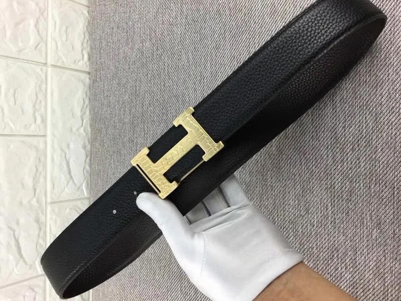 Hermes Gold H Belt Buckle & Reversible Leather Strap Black 4