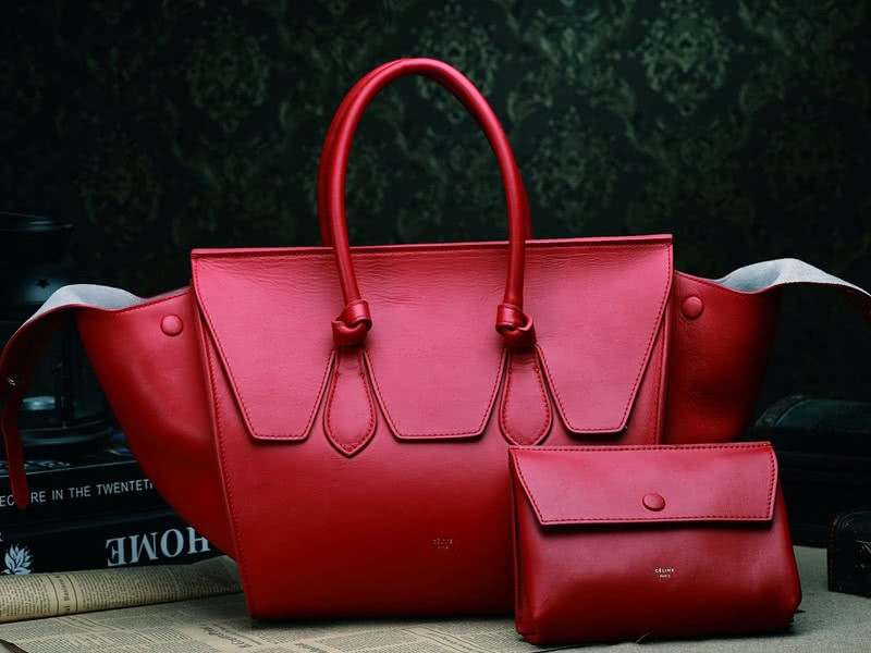 Celine Tie Nano Top Handle Bag Leather Red 1