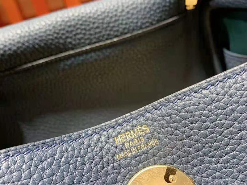 Hermes Mini Lindy Taurillon Clemence 20 Gold Hardware Blue 8