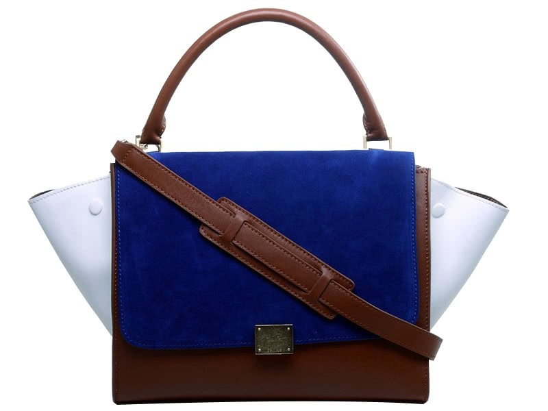 Celine Trapeze Shoulder Bag Multicolor Calfskin Blue Brown White 1