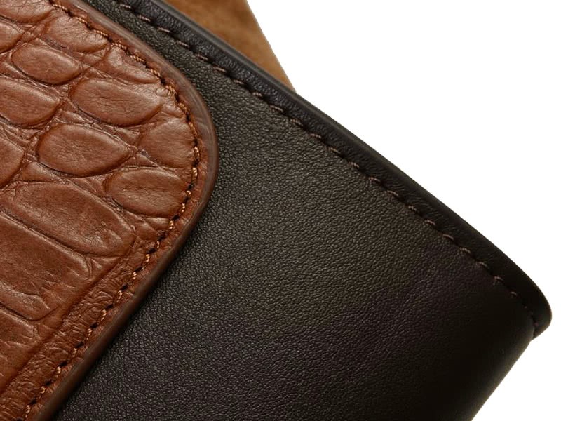 Celine Trapeze Shoulder Bag Multicolor Croc Leather Dark Brown Khaki Suede Brown 5
