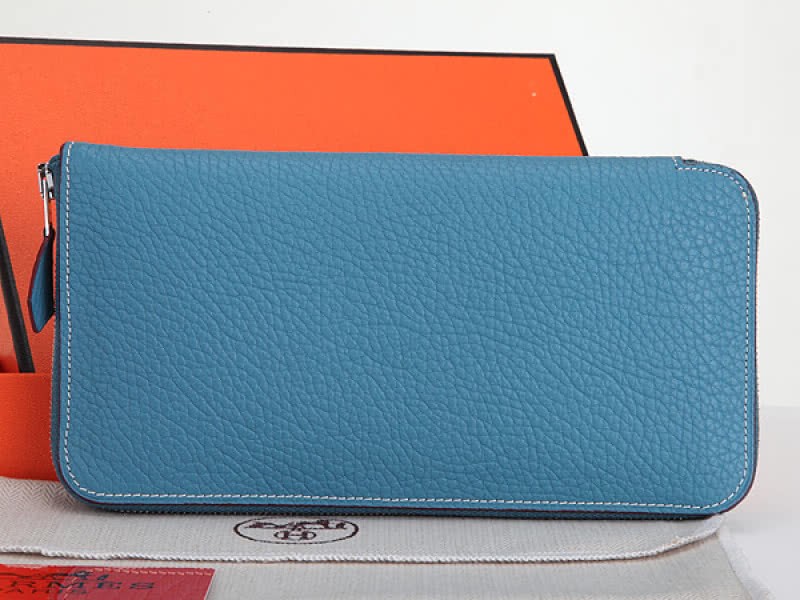 Hermes Zipper Wallet Original Leather Clear Blue 2
