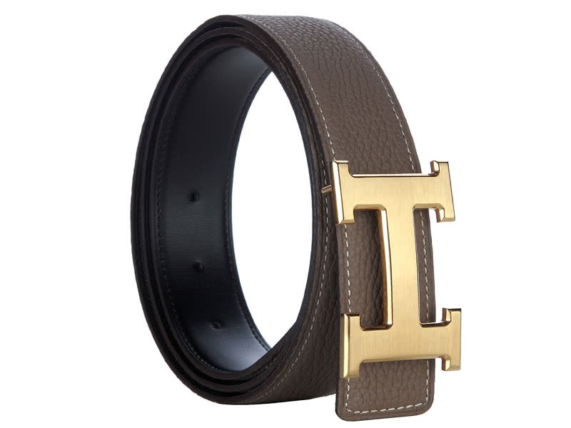 Hermes Togo Leather Belt With Gold H Buckle Khaki 1