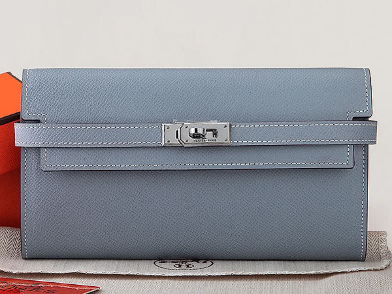 Hermes Epsom Original Calfskin Kelly Long Wallet Grey Blue 1