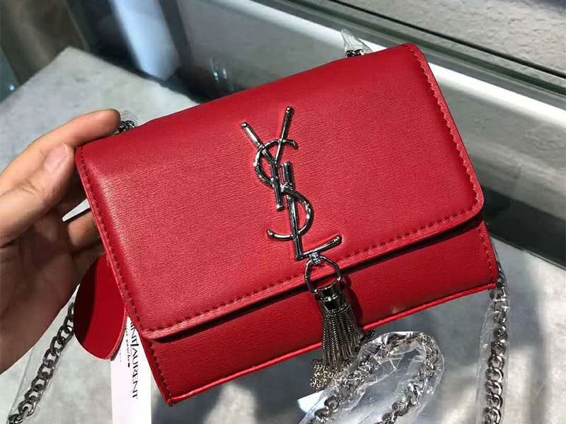 Saint Laurent Kate Chain Wallet Calfskin Leather Red 1