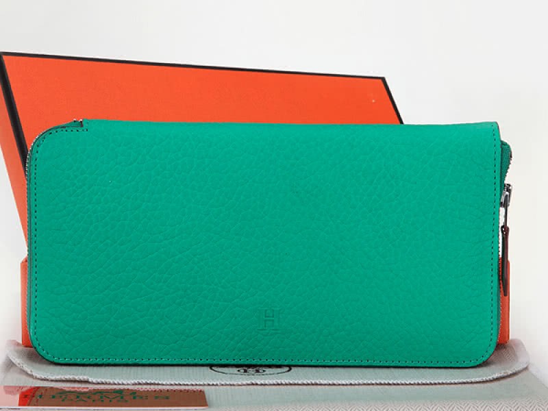 Hermes Zipper Wallet Original Leather Watermelon Green 1