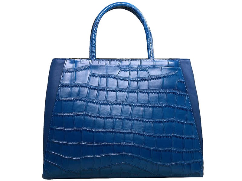 Fendi 2jours Calfskin Tote Bag Croc Blue 3