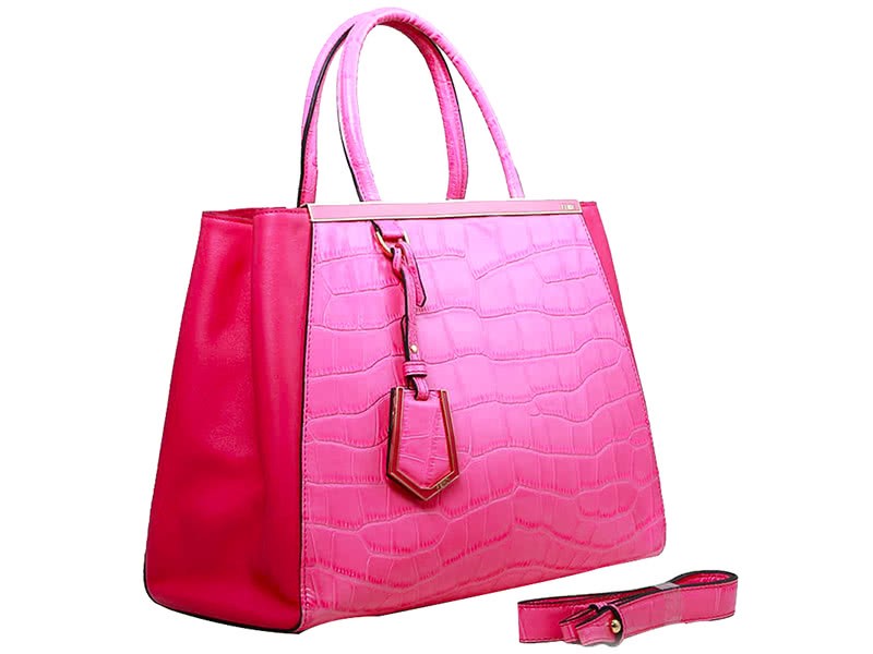 Fendi 2jours Calfskin Tote Bag Croc Hot Pink 3