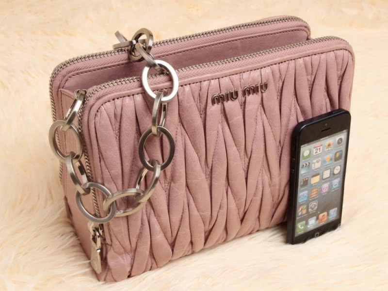 Miu Miu Glazed Matelasse Leather Mini Shoulder Bag Light Pink 2