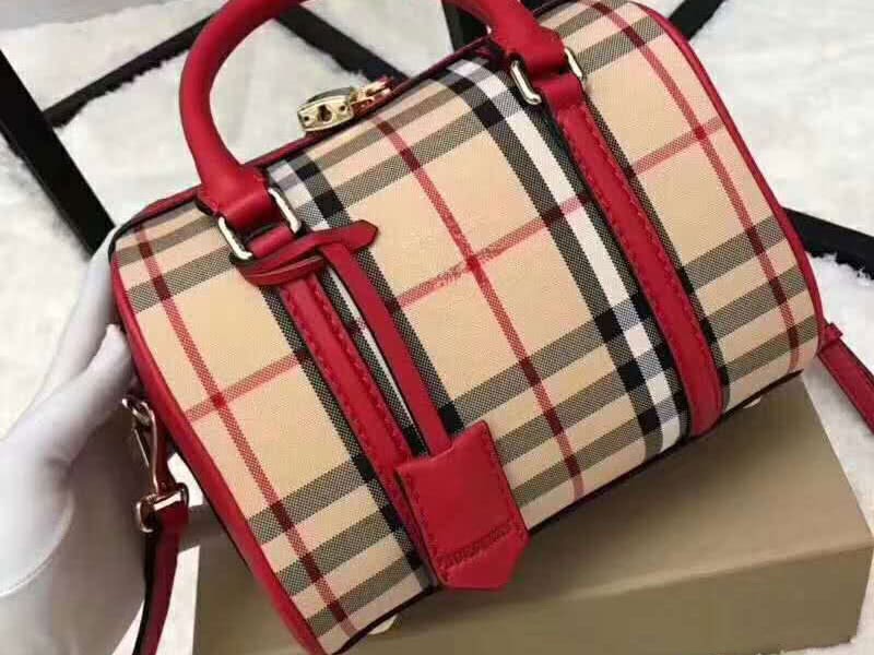Burberry Boston Bag In Vintage Check And Leather Red 2