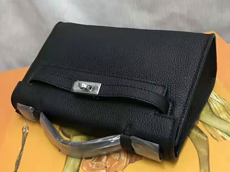 Hermes Pochette Kelly Togo Leather Silver Hardware Black 2