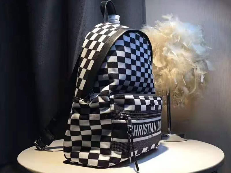 Dior Oblique With Christian Logo Backpack Damier Black And White 3
