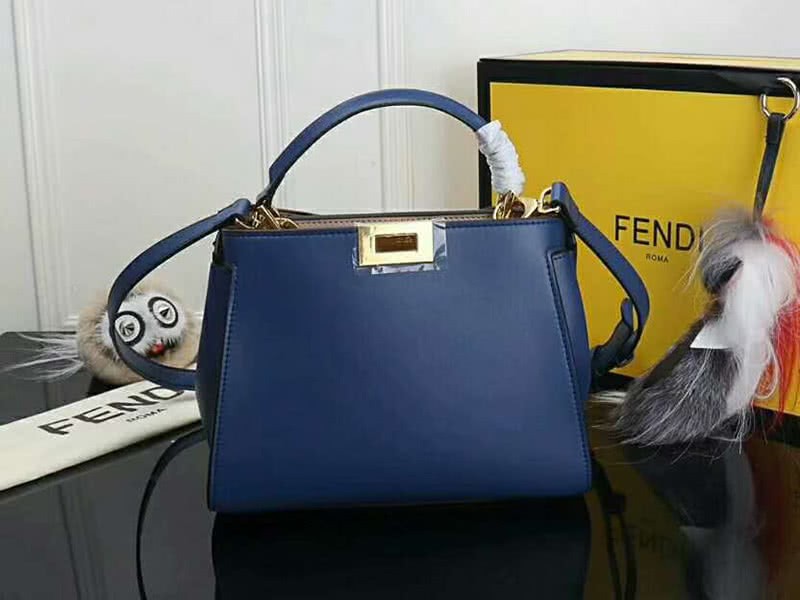 Fendi Peekaboo Essential Calfskin Leather Bag Blue 3