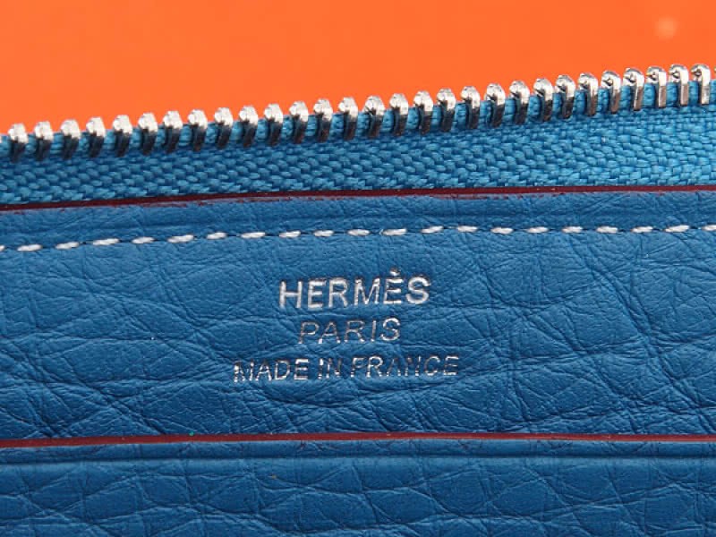 Hermes Zipper Wallet Original Leather Medium Blue 4